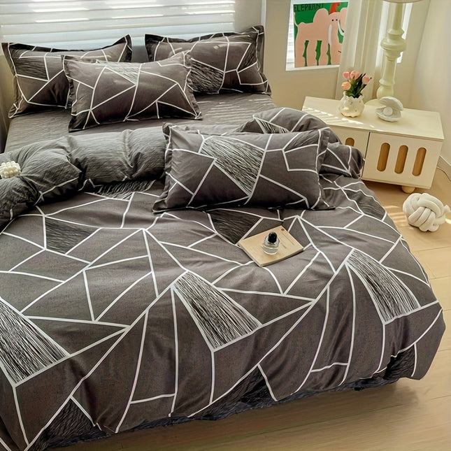 3pcs Geometric Print Duvet Cover Set - Soft, Breathable Polyester, All-Season Comforter with Zip Closure