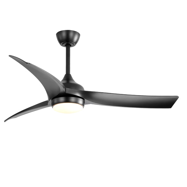 52 Inch Modern Black Ceiling Fan with 18W LED Light and Remote Control 3 ABS Blades DC Motor for Bedroom Living Room