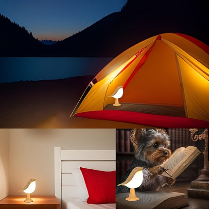 1pc Adjustable Light Touch Bird Table Lamp, Wireless 3-Color Temperature Sensor LED Night Light,
