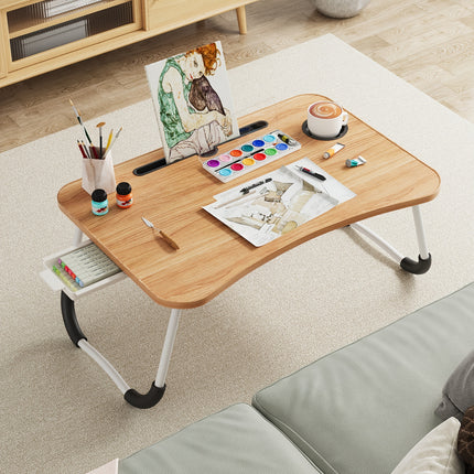 Foldable Laptop Lap Desk with Cup Holder and Drawer - Portable Dining Bed Tray, Suitable for Dining, Writing,