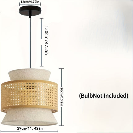 Vintage Rattan Woven Chandelier with Rattan And Fabric Lampshade,