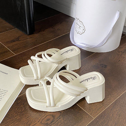 High Heel Slippers Women's Outdoor Sandals Chunky Heel Slippers