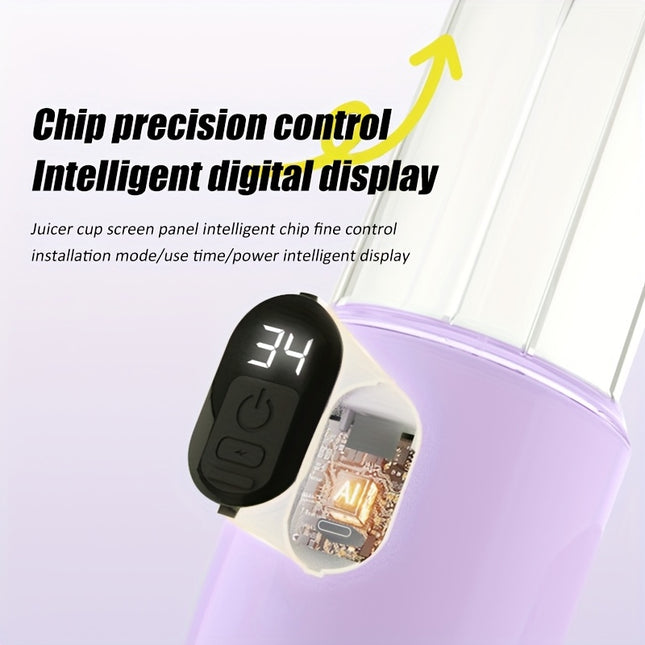 Rechargeable Portable Blender and Juicer - 17oz USB-Screen, Easy-Clean Mini Cup for Fruits & Vegetables, Pink with Green Leaf Accents, 1500mAh Lithium Battery, Perfect for On-the-Go Healthy Snacks, Juicer Blender