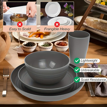 8/16pcs Grey Unbreakable High quality plastic Dinnerware Sets - Reusable, Lightweight, Microwave