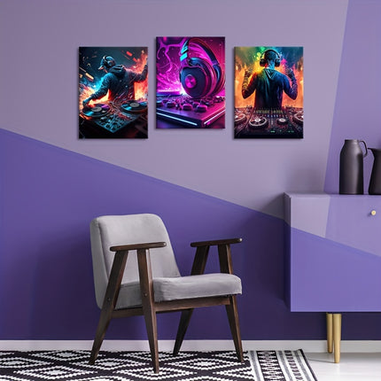 Oil Canvas Art Print Poster Set - Vibrant DJ Headphones Painting, Modern Art Deco Wall Decor