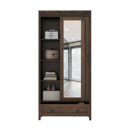 Storage Cabinet with Full-Length Mirror - Lockable, Wooden, 4 Shelves - Perfect for Bathroom, Bedroom