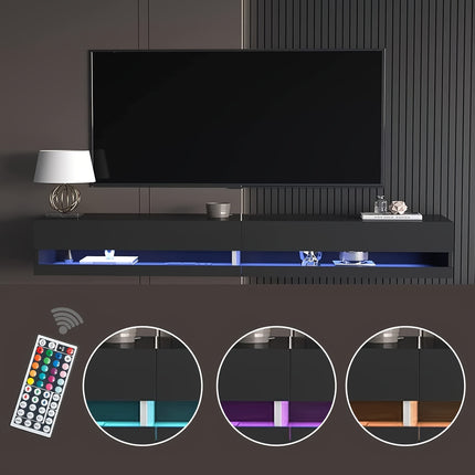 Modern Minimalist Floating TV Stand with LED Lights & Power Outlets, Wall-Mounted Entertainment Center