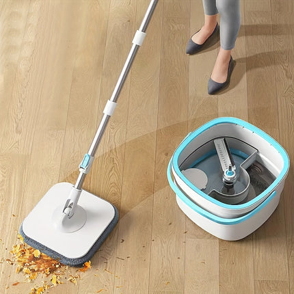1set, Three Fiber Cloth Heads, Rotating Head Hand-free Mop with Bucket for Sewage Separation
