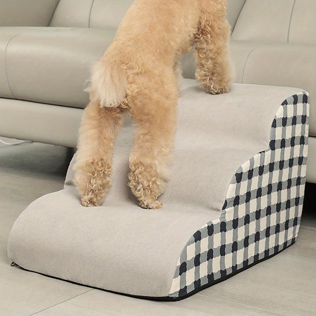 Extra Wide 3-Layer Dog Ramp for Small Dogs - High Density Foam Pet Steps with Non-Slip Base, Checkered Pattern Design, Ideal for Elderly and Injured Pets, Access to High Beds and Sofas, Indoor Pet Ramp | Checkered Pattern Ram