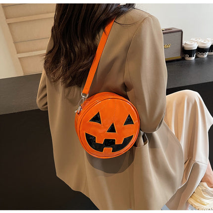 Halloween Pumpkin Small Round Bag Girls Funny Cute Shoulder Bag