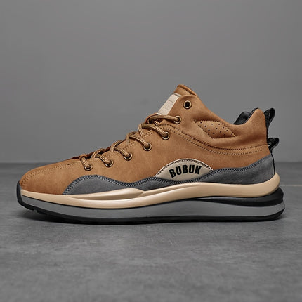 Men's Multi-Functional Mid-Top Sneakers - PU Upper & Rubber Sole, Lace-Up Outdoor/Running