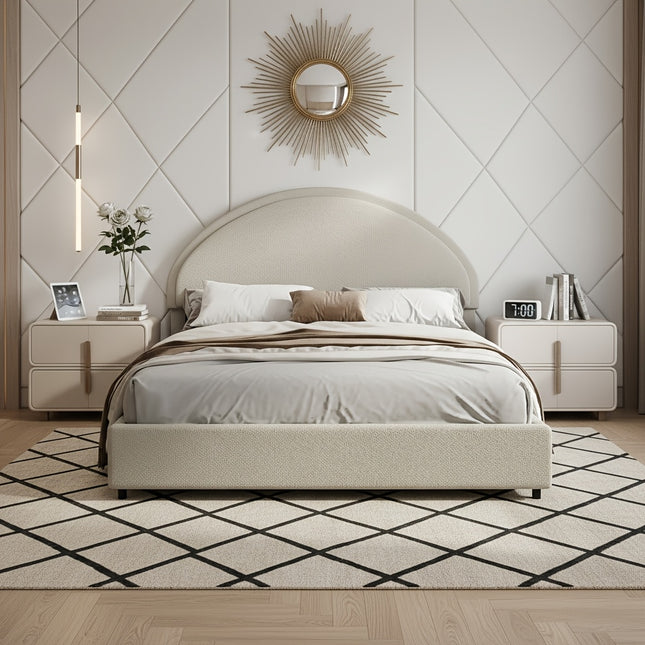 Twin/Full/Queen/King Bed Frame with Boucle Upholstered Headboard - Modern Platform Bed