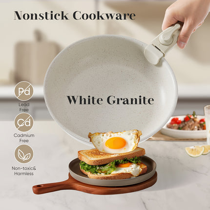 12pcs Nonstick Cookware Set with Detachable Handles - Beige, Dishwasher & Oven Safe,