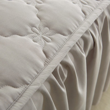 Quilted Fitted Sheet Dust Cover Bed Skirt Fitted Sheet Solid Color