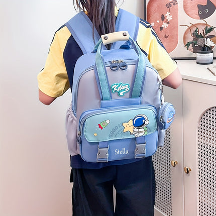 Customizable name, cute cartoon bunny/ astronaut design backpack with detachable small wallet