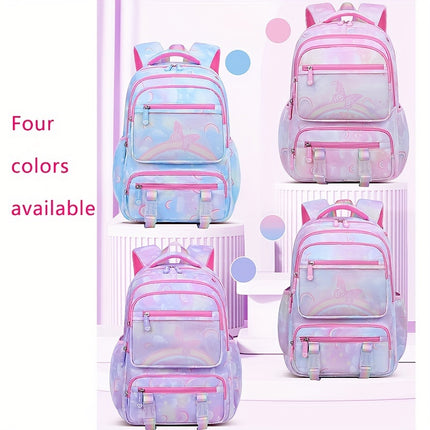 Lightweight Backpack for Girls - Colorful Rainbow & Butterfly Design, Adjustable Strap, Ideal for Elementary