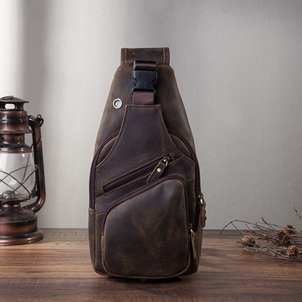 Men's Simple Top Layer Cowhide Chest Bag