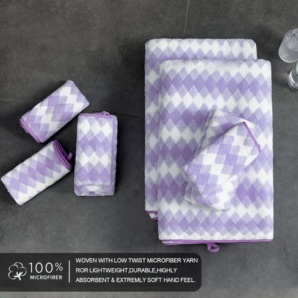 8 Piece Microfiber Towel Set, 4 Towels 2 Hand Towels 2 Bath Towels, Plaid Pattern Towel,