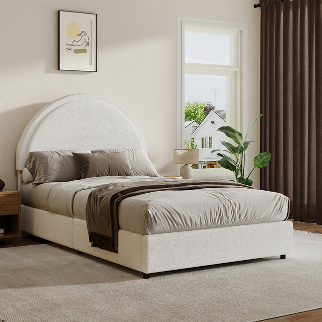 Twin/Full/Queen/King Bed Frame with Boucle Upholstered Headboard - Modern Platform Bed