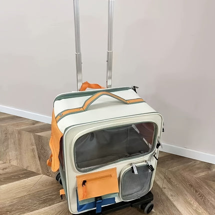 Pet Rolling Suitcase with Five Silent Wheels, Anti-Slip And Shockproof Cat Carrier