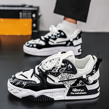 Men's & Low-Top Skate Sneakers - White/Black PU Upper