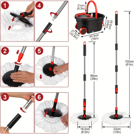Spin Mop and Bucket with Wringer Set on Wheels, 360°