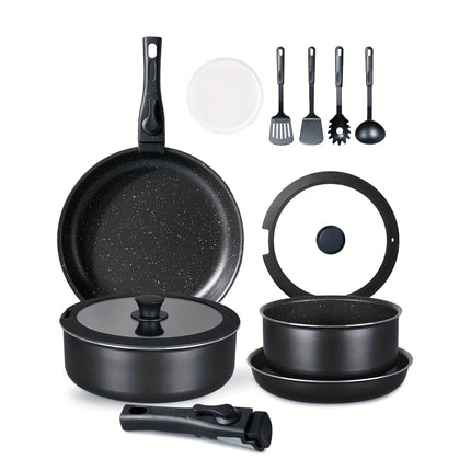 13pcs Kitchen Pots and Pans Set Nonstick, Cookware Sets with Detachable Handles,