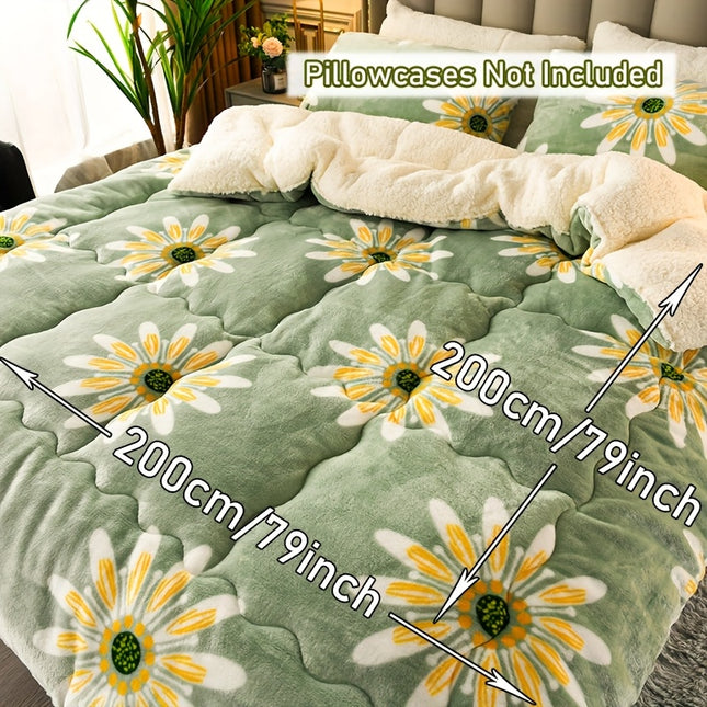 Luxurious Floral Milk Fleece Winter Comforter - Dual-Sided, Extra Thick & Warm