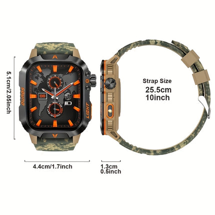 Outdoor Smartwatch, 2.01-inch HD Display (Wireless Calls/Answer),, LED Flashlight, Altimeter,