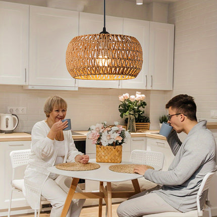 Handcrafted Rattan Pendant Light Fixture Traditional Polished Metal Semi-Flush Mount Ceiling Lighting
