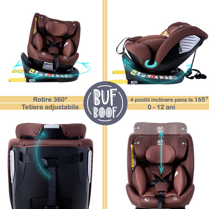 Chair BUF BOOF Isize Coffee with Isofix Position 165 Degrees Rotatable 360 Degrees