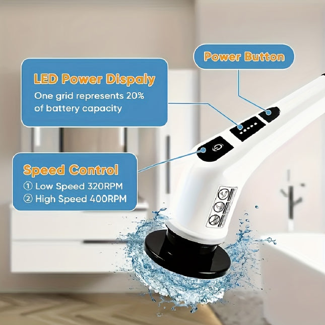 Electric Cleaner, Suitable for Home Use with Multiple Replaceable Brush Heads and Adjustable Extension Handle, 360-Degree Cleans Bathroom, Bathtub, Shower, Car Windows, Tiles, and Floors, Comes with Charging Cable