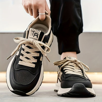 Men's Low-Top Sneakers - White/Blue/Red Accent Color Scheme, Lace-Up Closure