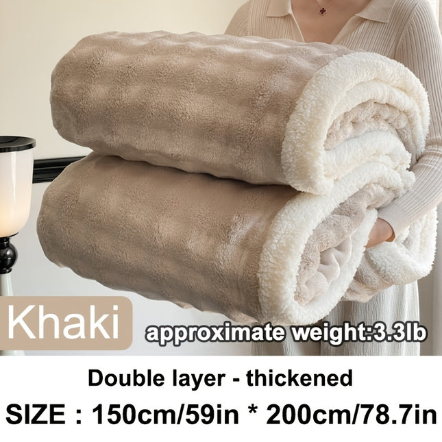1pc Large Size Double Layer Thickened Blanket/Quilt for Winter Bed Faux Rabbit Fur Flannel Blanket