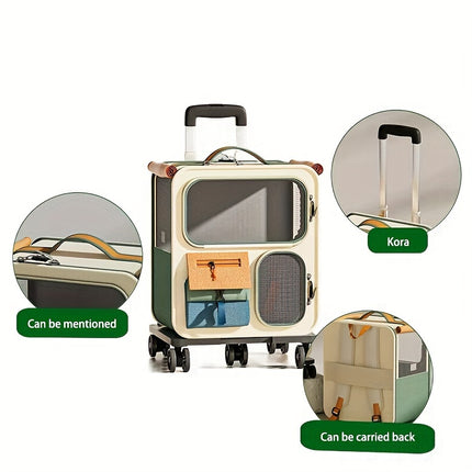 Pet Rolling Suitcase with Five Silent Wheels, Anti-Slip And Shockproof Cat Carrier