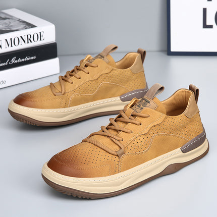 Men'S White Perforated Casual Sneakers - Breathable Low-Top Lace-Up Shoes with Round Toe,