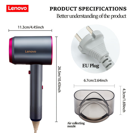 Lenovo Hair Dryer, Fast Drying, Multi-Speed Settings, Hot & Cold Air Switch, Low Noise, Overheat Protection,