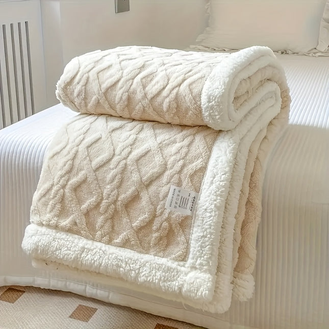 1pc Extra Large Luxury Lamb Wool Blanket Super Soft Plush Bedspread, All-Season Couch Cover, Green & 3D Texture