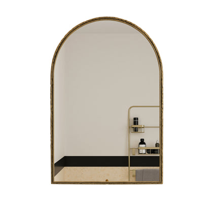 Gold Arched Mirror with Shatterproof Glass for Bathroom, Vanity or Wall Decor in Modern Bohemian Style, 24.02 x 35.83 Inch