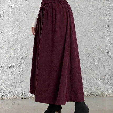 Winter Corduroy Women'S Casual High-Waisted A-Line Skirt, Thick And Versatile Long Pleated Umbrella Skirt.