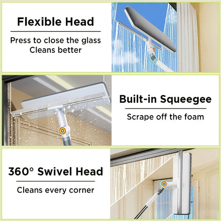 1pc Heavy-Duty Multi-Surface Scraper Brush & Glass Wiper 30cm Wide, 360° Swivel Head, Ergonomic Grip,