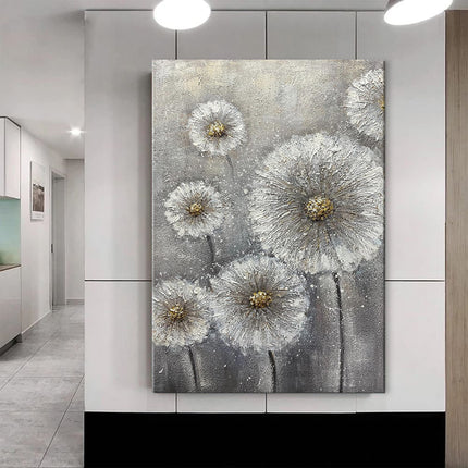Real Handmade Texture White Flower Plant Grey Canvas Oil Paintings Large Wall Art Picture For Home Decor Painting Gift Artwork