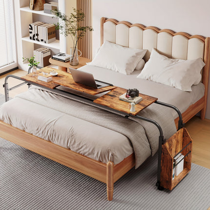 Adjustable Height Mobile Bed Desk with Wheels, 60.6-84.2 Inches Overbed Table,
