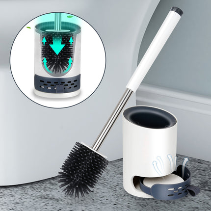 Deep-Cleaning Silicone Toilet Brush with Base for Bathroom or Guest Toilet, White, Antibacterial