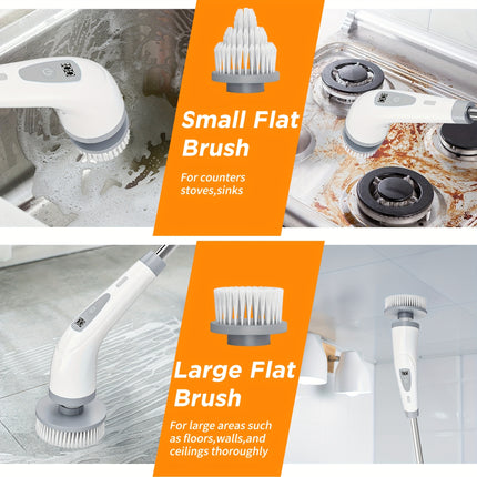 FLZH Electric Spin Scrubber | Dual Adjustable Speeds, Cordless, Portable with 7 Replaceable Brush Heads for Floor, Bathroom, Tub, Tile