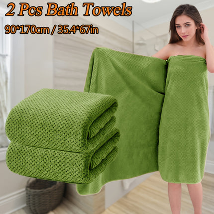 2pcs Large Size Bath Towels Set 90×170cm/35.4×67in, Pineapple Lattice Pattern Microfiber Material