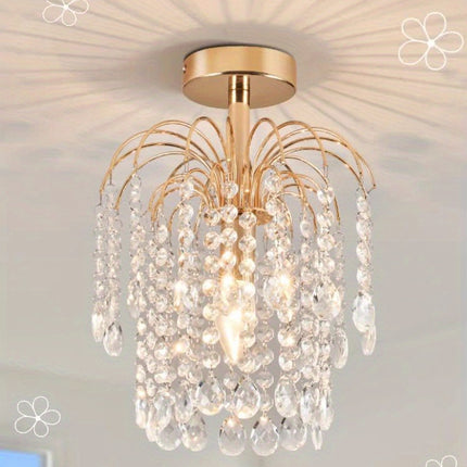 1pc Modern Semi-Flush Mount Ceiling Light Fixture - Elegant Golden Chandelier with E14 Bulb Base,