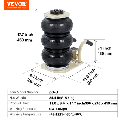 VEVOR Air Jack, 3 Ton/6600 lbs Triple Bag Air Jack, Airbag Jack with Six Steel Pipes