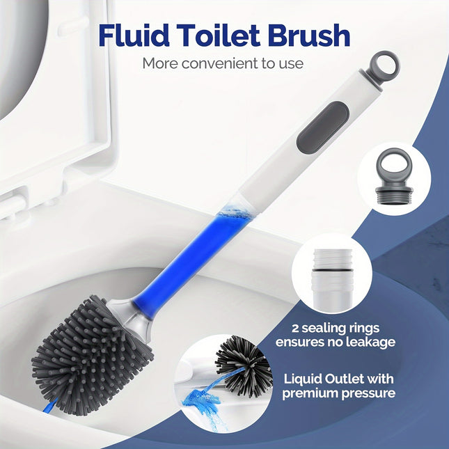 Toilet Brush with Cleaning Solution and Wall-Mounted Holder, White No Drilling Required,