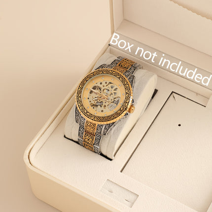 Men'S Vintage Mechanical Watch Luxury Hollow Case with Golden-Tone Dial, Mechanical Movement